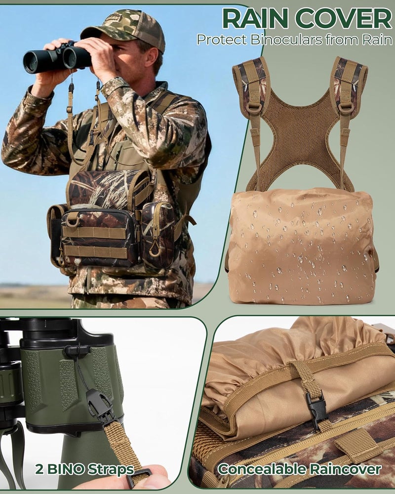 Smasrob Binocular Harness Chest Pack with Rangefinder Pouch, Magnetic Closure and Rain Cover, Bino Harness for Hunting, Hiking and Birdwatching, Camouflage - Image 5